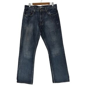 Flypaper Jeans Mens 32x32 Dark Wash Distressed Boot Cut Denim Blue Pants Y2K